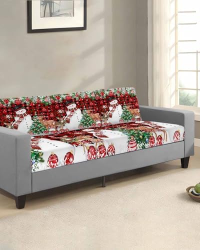 Red Black Christmas Snowman Sofa Cushion Covers Stretchable