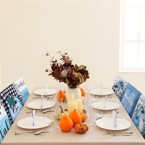 6 Pcs Fall Chair Covers Set Buffalo Plaid Blue Pumpkin