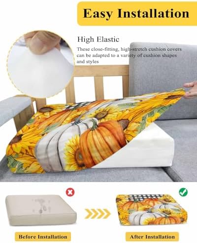 Fall Sunflower Pumpkin Sofa Cushion Covers Washable Removable Stretchable