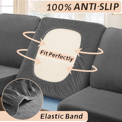 Arfntevss Velvet Sectional Couch Covers 5 Piece Set Light Gray