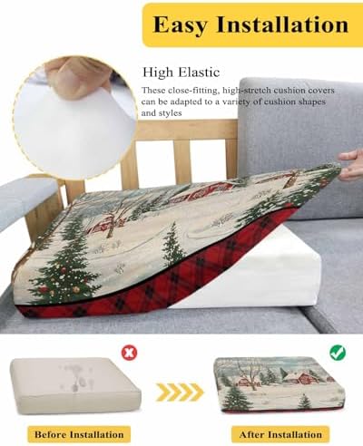 Christmas Sofa Cushion Covers Removable and Stretchable Sectional Slipcovers