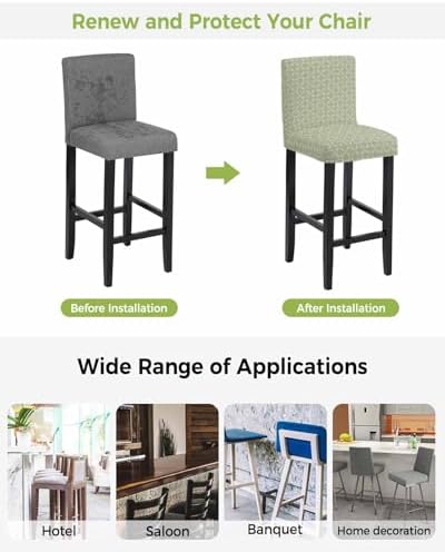 Sage Green Bar Stool Covers Set of 2 with Back