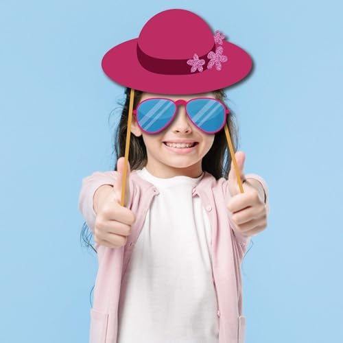 Party Photo Booth Props - 60 Piece Kit with Sign Sticks Adhesive Pads