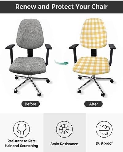 ALAGEO Yellow Buffalo Check Plaid Chair Cover 2 Piece Universal Rotating