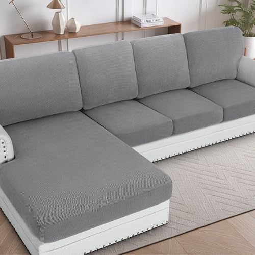 HVERSAILTEX 8-Piece Sectional Couch Covers Checked Pattern Dove