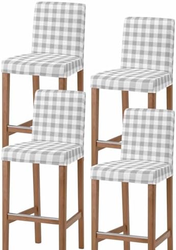 Grey Plaid Bar Stool Covers Set of 4