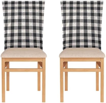 2 Pcs Chair Back Covers White Black Plaid Dining Slipcovers
