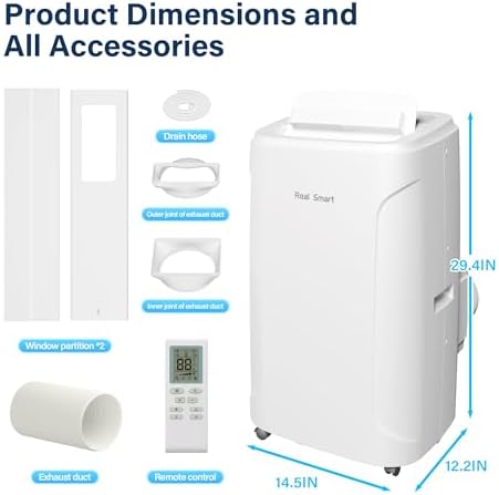 RealSmart 12000 BTU Quiet Portable AC Unit with 3-in-1 Features