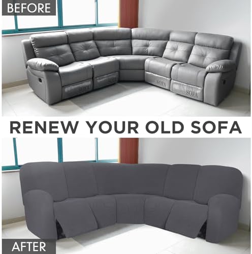 Peryiter 7 Pcs L Shape Sectional Recliner Sofa Covers