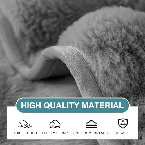 Thick Rabbit Plush Sofa Cover for 1-3 Seaters Dark Gray