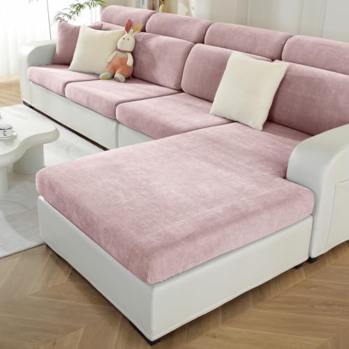 WEYOND L Shape Sofa Cover Pale Pink Chenille Slipcover for Sectional Sofa