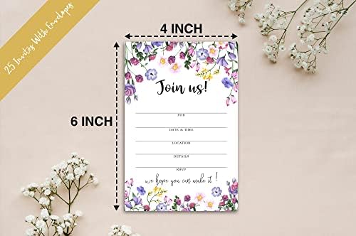 Purple Wildflowers Invitations with Envelopes - 25 Set for All Occasions