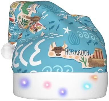 Greece Map Print Christmas Hat with LED Lights 1