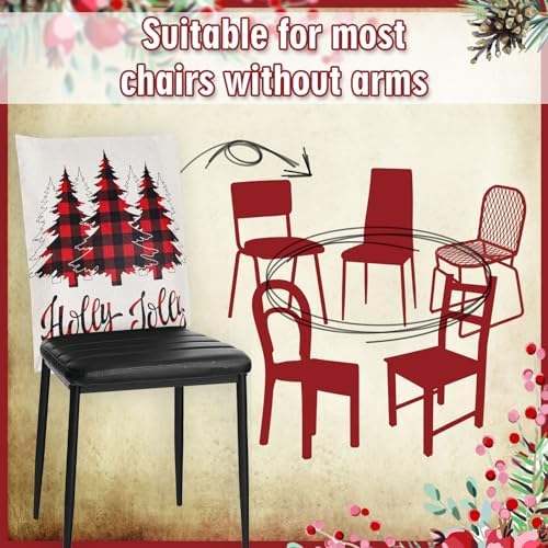 Whaline 6Pcs Christmas Chair Covers with Red Black Buffalo Plaid Pattern
