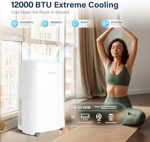 RealSmart 12000 BTU Quiet Portable AC Unit with 3-in-1 Features