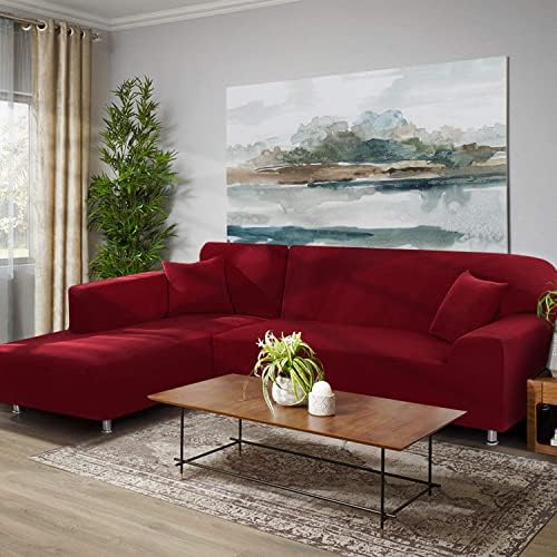 Elehealthy Sectional Sofa Covers 2 Pcs L Shape Couch Protector Red