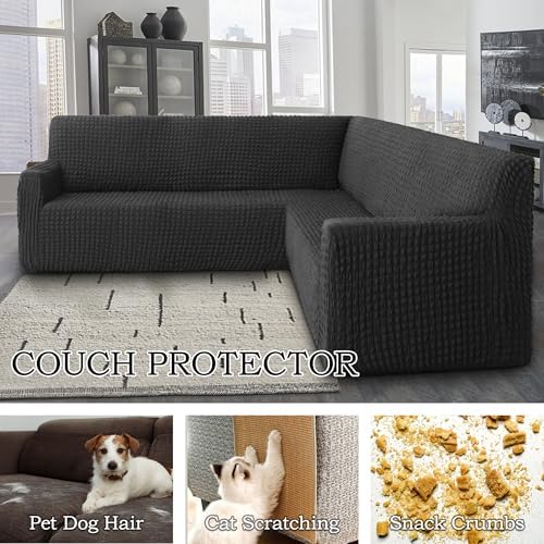 HDCAXKJ L-Shaped Sectional Couch Cover Charcoal Grey X-Large