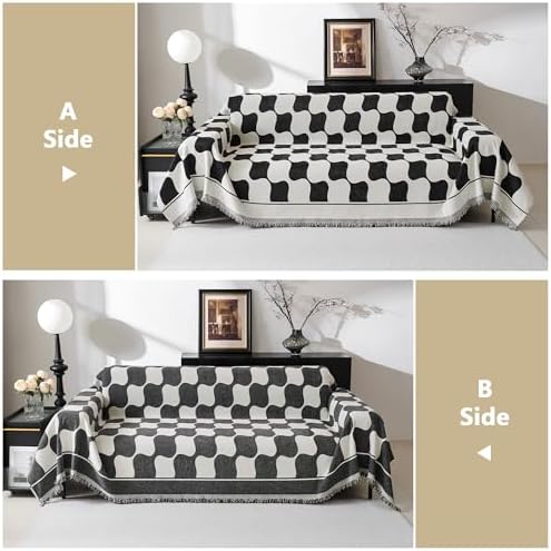 MEETSKY Black Triangle Plaid Jacquard Sofa Slipcover