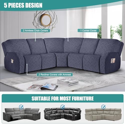 Ruaozz L Shape Sectional Sofa Cover - Grey