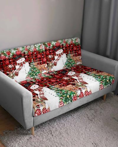 Red Black Christmas Snowman Sofa Cushion Covers Stretchable