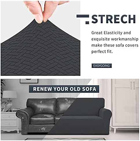 Easy-Going Stretch Jacquard Sofa Cover Dark Gray 1