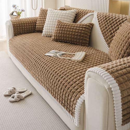 Plaid Fuzzy Plush Sofa Cover for Dogs Cats