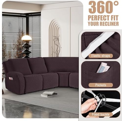 VANSOFY 5-Piece L Shape Recliner Couch Cover Set - Thick Soft Washable