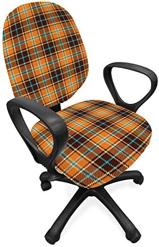 Ambesonne Brown Plaid Office Chair Slipcover Set