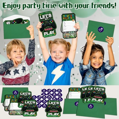 20PCS Video Game Themed Birthday Invite Cards with Envelopes and Stickers