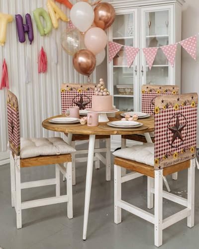 Dining Chair Cover Set of 4 Farmhouse Retro Country Star Pattern