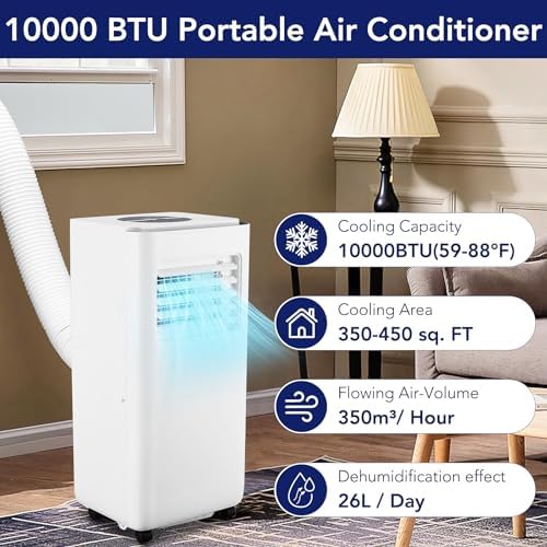 10000 BTU Portable AC with Remote Control and Dehumidifier Function