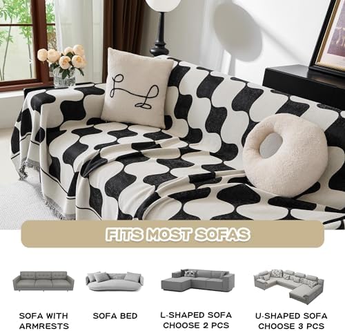 MEETSKY Black Triangle Plaid Jacquard Sofa Slipcover