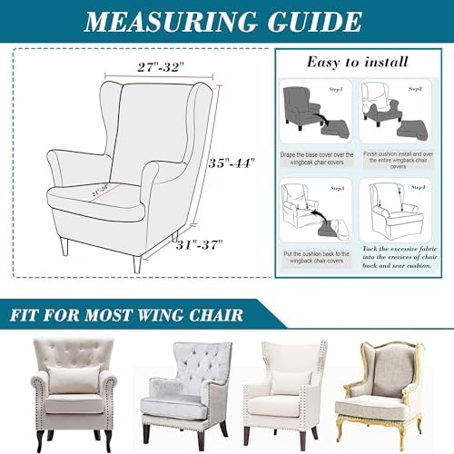 HFCNMY 2 Piece Stretch Velvet Wingback Chair Covers Dark Gray