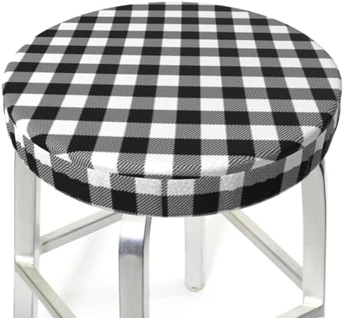 White Black Buffalo Plaid Gingham Stool Cover 12 Inch Velvet Cushion