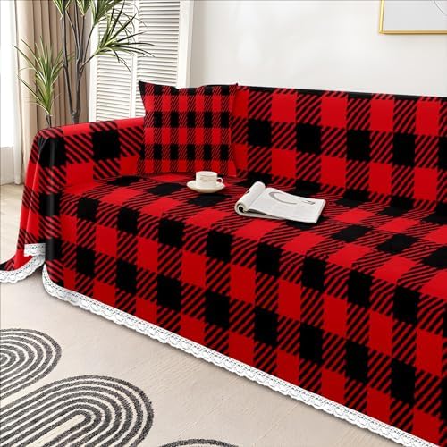 Couch Covers Red Black Buffalo Plaid Throw Covers for Couch