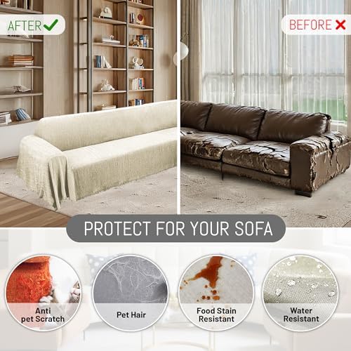 100 Waterproof L Shape Sectional Sofa Cover with Tassels