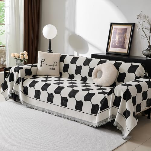 MEETSKY Black Triangle Plaid Jacquard Sofa Slipcover