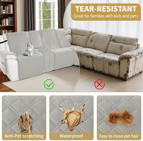 Arfntevss Waterproof Recliner Sectional Couch Covers Set Light Gray