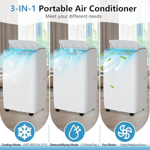14000 BTU Portable AC Unit 3-in-1 Cool Fan Dehumidifier