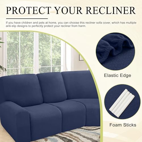 100 Waterproof Recliner Sofa Cover 5-Piece Set Navy Blue