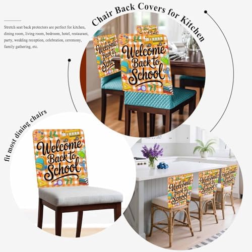 Dining Chair Cover Set of 6 Removable Orange Plaid