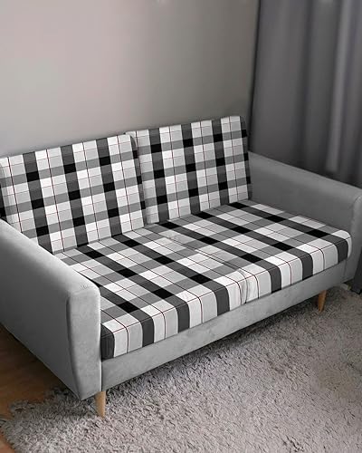 Modern Black and Gray Plaid Sofa Cushion Covers