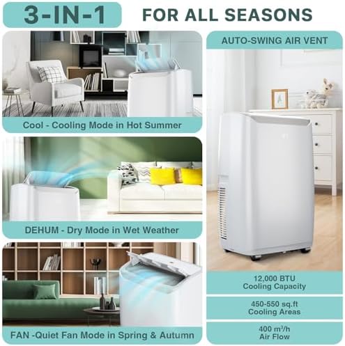 12000 BTU Portable Air Conditioner With Remote Control