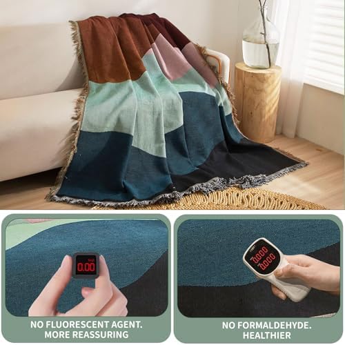 Reversible Knitted Patchwork Sofa Cover with Tassels