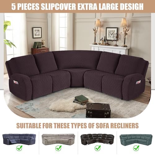 VANSOFY 5-Piece L Shape Recliner Couch Cover Set - Thick Soft Washable