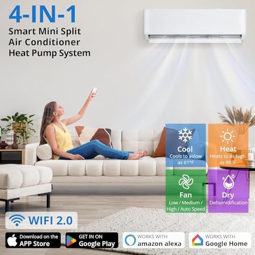 9000 BTU Mini Split AC Heat Pump System with WiFi and Alexa