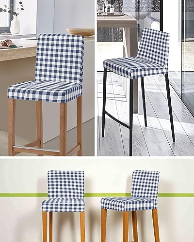 Navy Blue White Plaid Bar Stool Covers Set of 6