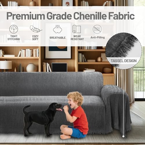 100 Waterproof L Shape Sectional Couch Cover with Tassel