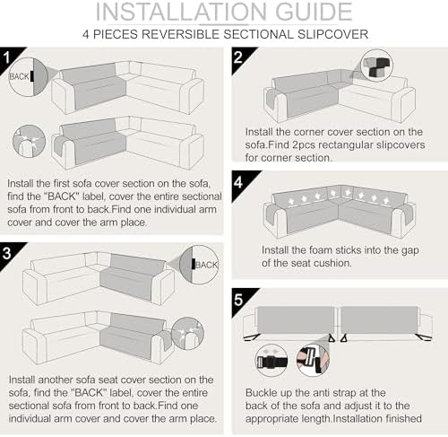 ALIECOM L Shape Sofa Cover with Elastic Straps