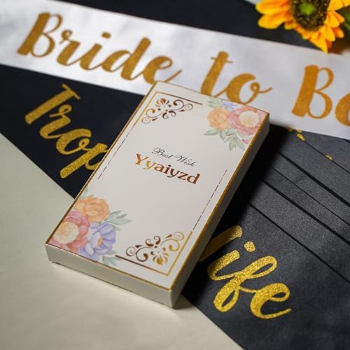 12 Pack Bachelorette Sashes with Gold Pins Black and White